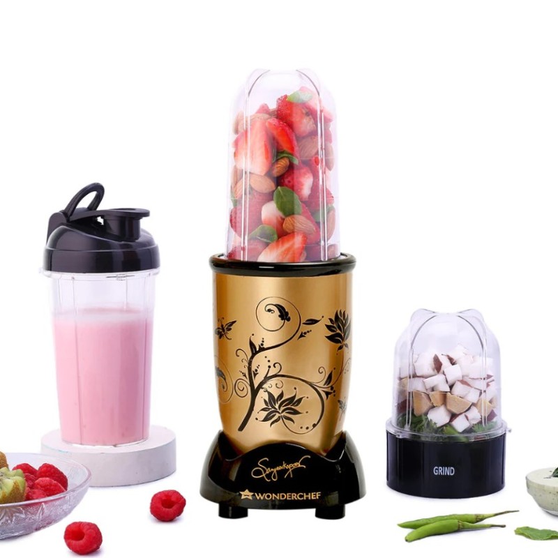 Wonderchef Nutri-blend Mixer, Grinder & Blender | Powerful 400W 22000 RPM 100% Full Copper Motor |Stainless Steel Blades |2 Unbreakable Jars |2 Years Warranty |Recipe book by Chef Sanjeev Kapoor