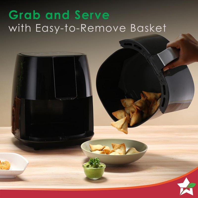 Prato Digital Air Fryer for Home and Kitchen with 5 Pre-set Menu|3.8 Litres Non-stick Basket| Fry, Grill, Bake & Roast| Rapid Air Technology| Auto Shut-Off| Healthy Cooking with 99% less Fat| Sleek & Compact| 1450 Wattage| Black|1 Year Warranty Prato Digital Air Fryer for Home and Kitchen with 5 Pre-set Menu|3.8 Litres Non-stick Basket| Fry, Grill, Bake & Roast| Rapid Air Technology| Auto Shut-Off| Healthy Cooking with 99% less Fat| Sleek & Compact| 1450 Wattage| Black|1 Year Warranty