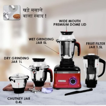 Wonderchef Sumo Mixer Grinder 1000W With 3 Stainless Steel & 1 Fruit Filter Jar 