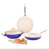 Wonderchef Bellagio Ceramic Non-stick 4 pc Cookware Set, Kadhai with Lid, Fry Pan and Dosa Tawa, Electric Blue, 2 Year warranty by Wonderchef