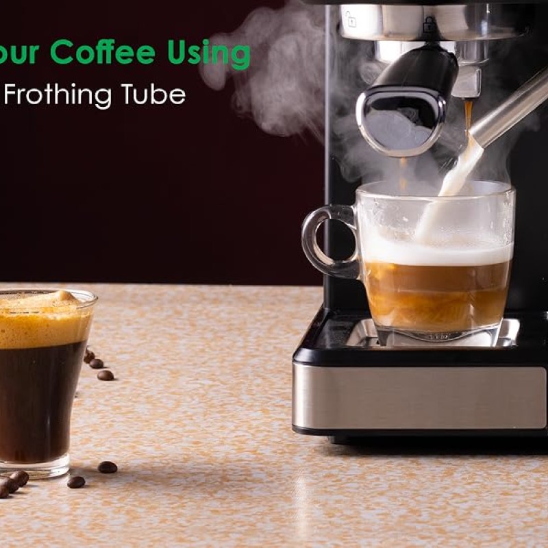 Wonderchef Regenta Automatic Coffee Maker, 20-bar with Auto-Frother, Make Espressos, Cappuccinos & Lattes at Home, With Steamer, Metal Porta Filter, Temperature Dial, 2 Years Warranty