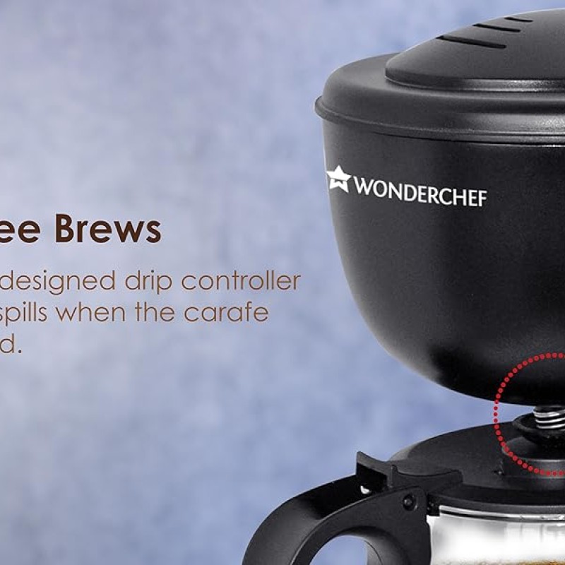 Wonderchef Onyx Brew Coffee Maker, Borosilicate Glass Carafe, Anti-Drip System, Fitered Water Drip Coffee Tank, 2 Years Warranty