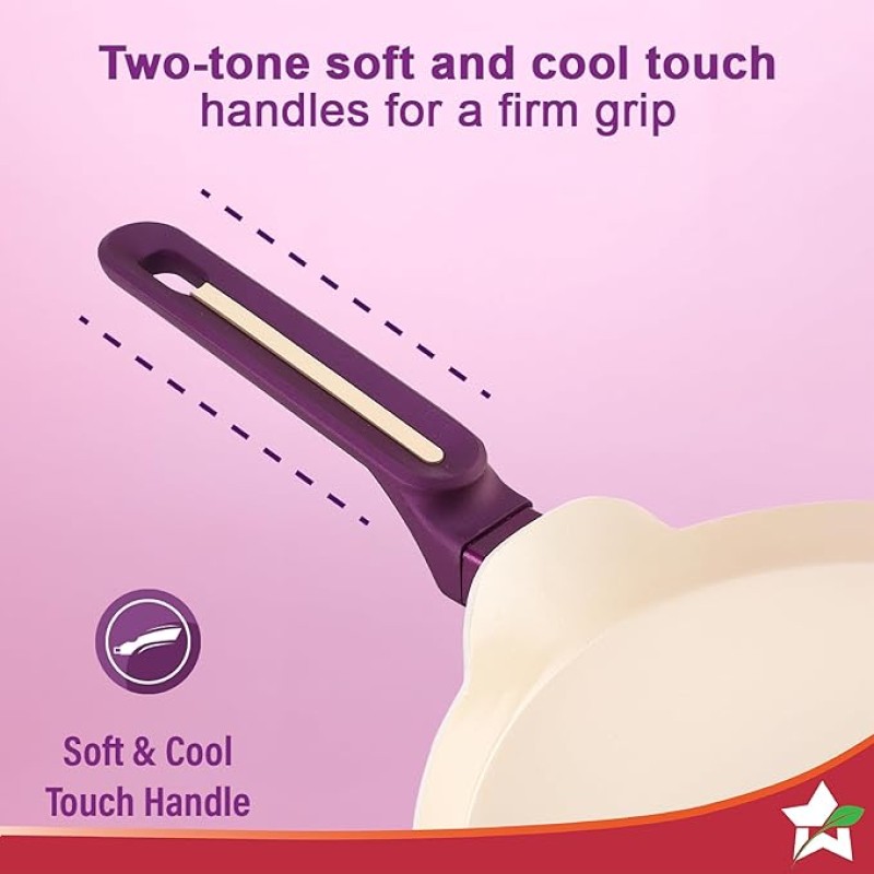 Wonderchef Bellagio Ceramic Non-stick 4 pc Cookware Set, Kadhai with Lid, Fry Pan and Dosa Tawa, Deep Purple, 2 Year warranty by Wonderchef