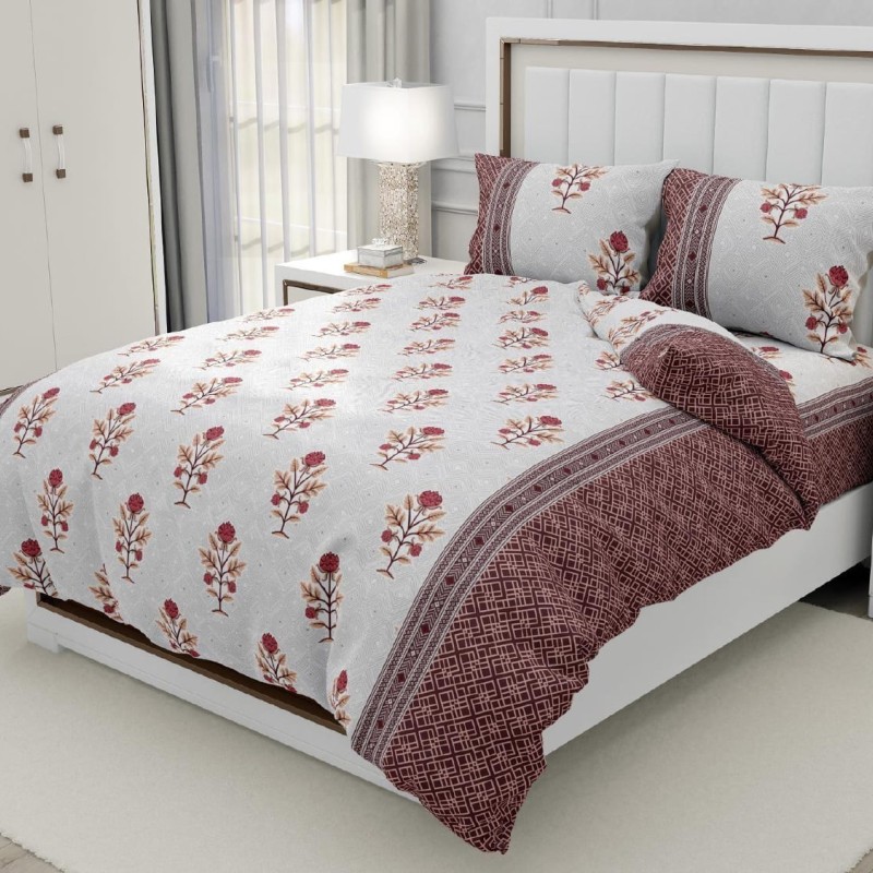Bella Casa, Double Bedsheet Set with 2 Pillow Covers  - Cotton -White Lily (Bedcover)