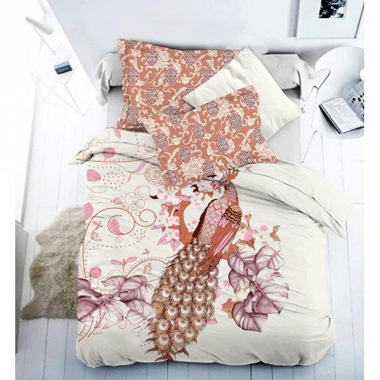 Bella Casa, Double Bedsheet Set with 2 Pillow Covers 100% Cotton -Woodland