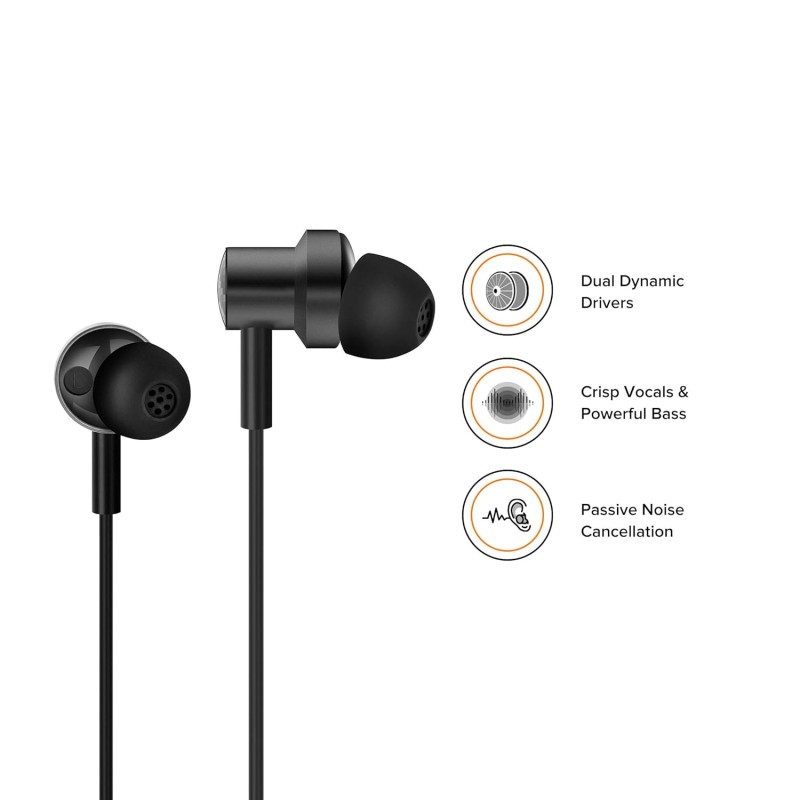 XIAOMI Dual Driver Dynamic Bass in-Ear Wired Earphones with Mic - (Black) XIAOMI Dual Driver Dynamic Bass in-Ear Wired Earphones with Mic - (Black)