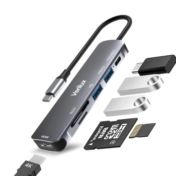 Verilux � USB C Hub Multiport Adapter 6 in 1 Portable Aluminum USB Extender 