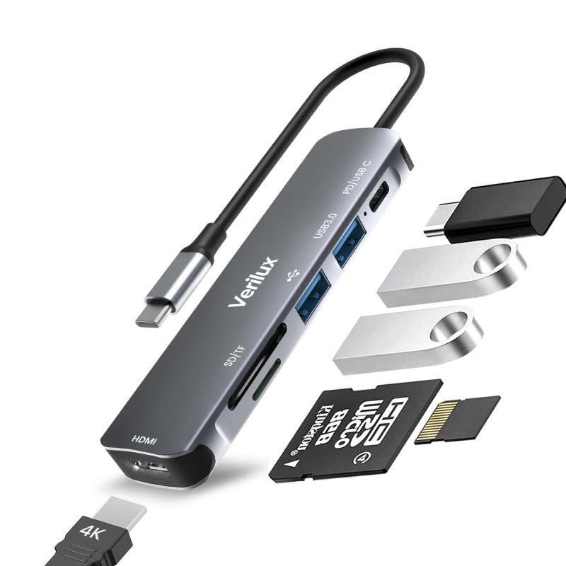 Verilux � USB C Hub Multiport Adapter 6 in 1 Portable Aluminum USB Extender 