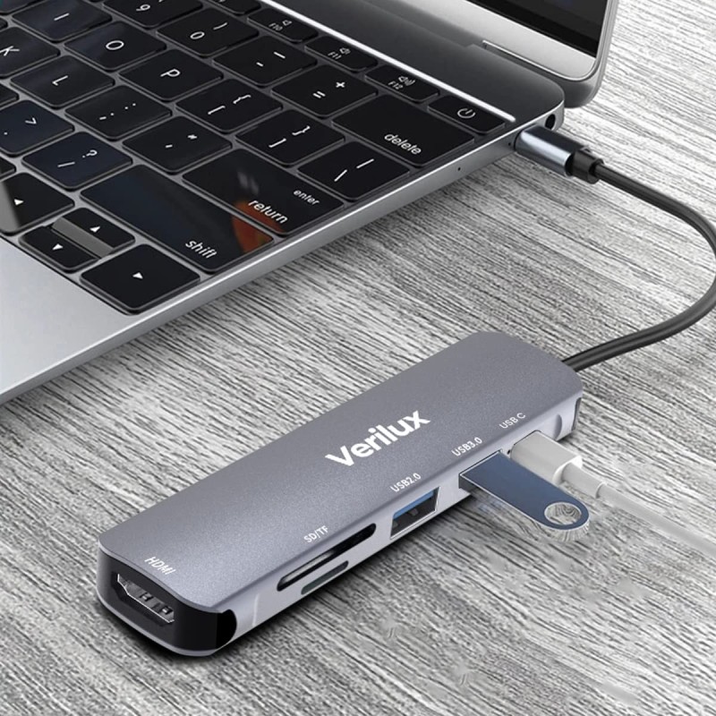 Verilux � USB C Hub Multiport Adapter 6 in 1 Portable Aluminum USB Extender 
