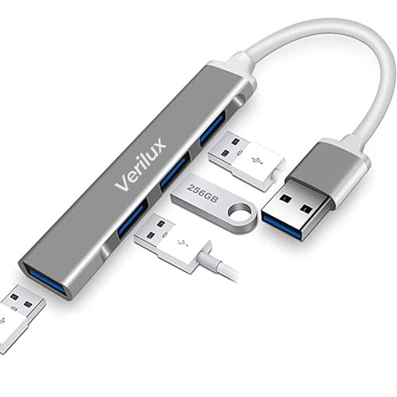 Verilux� USB Hub 3.0 for PC, 4-Port High Speed USB Hub - (Grey) Verilux� USB Hub 3.0 for PC, 4-Port High Speed USB Hub - (Grey)