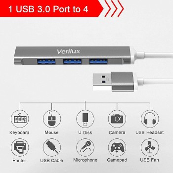 Verilux� USB Hub 3.0 for PC, 4-Port High Speed USB Hub - (Grey) Verilux� USB Hub 3.0 for PC, 4-Port High Speed USB Hub - (Grey)