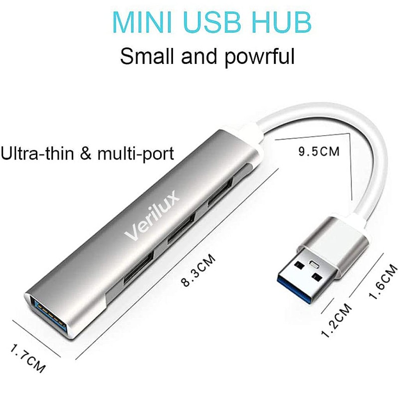 Verilux� USB Hub 3.0 for PC, 4-Port High Speed USB Hub - (Grey) Verilux� USB Hub 3.0 for PC, 4-Port High Speed USB Hub - (Grey)