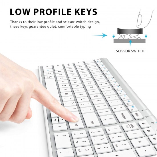 iClever Bluetooth Keyboard BK10, Multi-Device Rechargeable Wireless Keyboard - Sliver