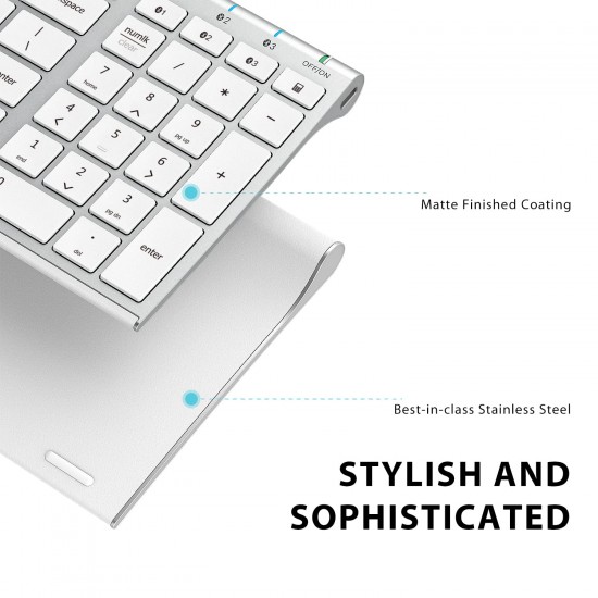 iClever Bluetooth Keyboard BK10, Multi-Device Rechargeable Wireless Keyboard - Sliver