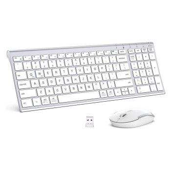 iClever Wireless Keyboard & Mouse Combo GK03-2.4G Portable Wireless Keyboard Mouse , Silver/White