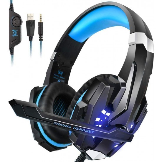 Kotion Each: Over The Ear Wired Headsets With Mic & Led - G9000 Edition For Pc/Ipad/Iphone/Tablets/Mobile Phones (Black/Blue)