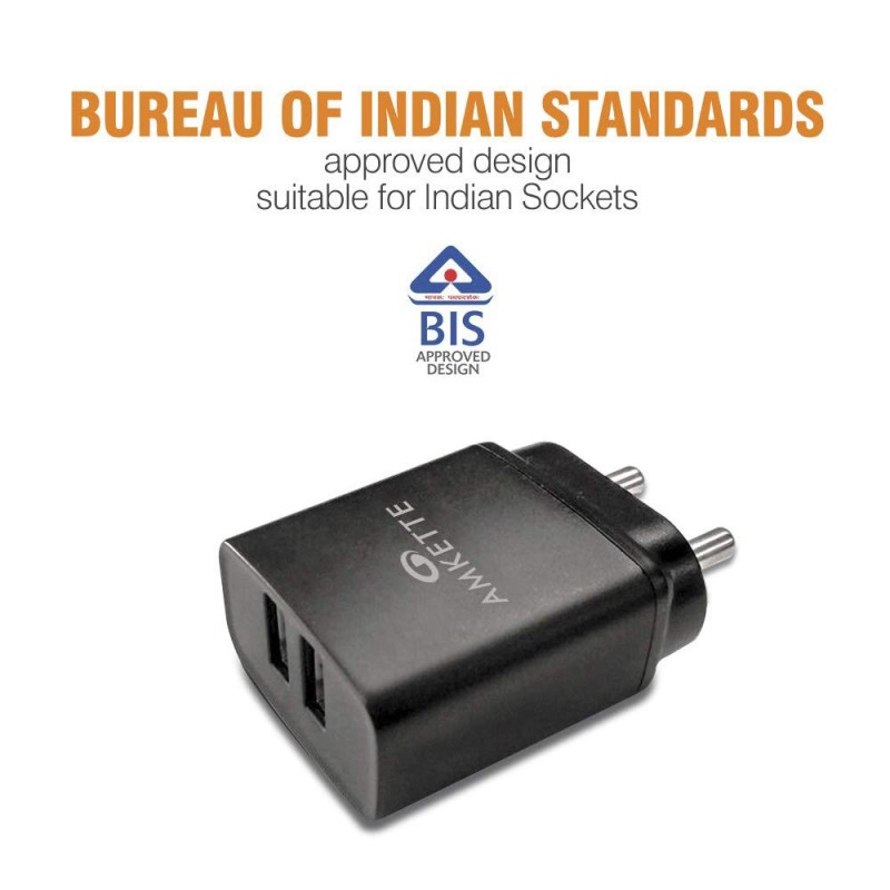 Amkette PowerPro Smart Dual Port Wall Charger MicroUSB Cable Included (2.4 Amperes) (Black) Amkette PowerPro Smart Dual Port Wall Charger MicroUSB Cable Included (2.4 Amperes) (Black)