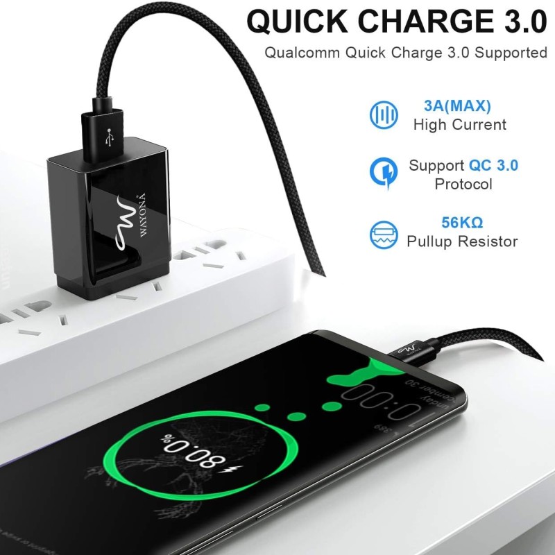 Wayona USB Type C Long Charger Cable Fast Charging USB C Cable (6 FT Pack of 1, Black) Wayona USB Type C Long Charger Cable Fast Charging USB C Cable (6 FT Pack of 1, Black)
