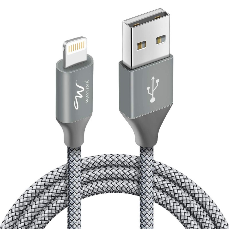 Wayona Nylon Braided 2M / 6FT Fast Charge USB to Lightning Data Sync and Charging Cable for Iphone, Ipad (6 FT Pack of 1, Grey) Wayona Nylon Braided 2M / 6FT Fast Charge USB to Lightning Data Sync and Charging Cable for Iphone, Ipad (6 FT Pack of 1, Grey)