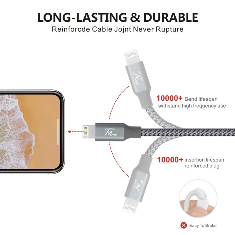 Wayona Nylon Braided 2M / 6FT Fast Charge USB to Lightning Data Sync and Charging Cable for Iphone, Ipad (6 FT Pack of 1, Grey) Wayona Nylon Braided 2M / 6FT Fast Charge USB to Lightning Data Sync and Charging Cable for Iphone, Ipad (6 FT Pack of 1, Grey)