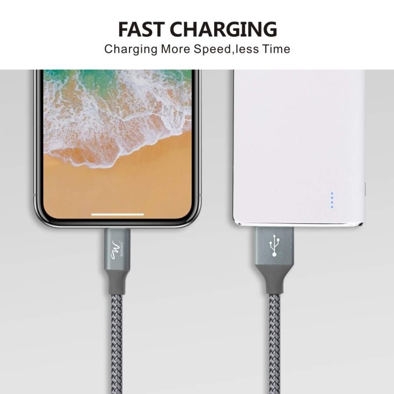 Wayona Nylon Braided 2M / 6FT Fast Charge USB to Lightning Data Sync and Charging Cable for Iphone, Ipad (6 FT Pack of 1, Grey) Wayona Nylon Braided 2M / 6FT Fast Charge USB to Lightning Data Sync and Charging Cable for Iphone, Ipad (6 FT Pack of 1, Grey)
