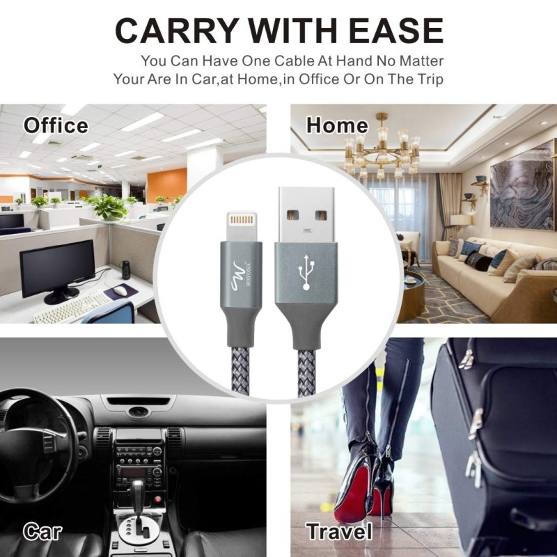 Wayona Nylon Braided 2M / 6FT Fast Charge USB to Lightning Data Sync and Charging Cable for Iphone, Ipad (6 FT Pack of 1, Grey) Wayona Nylon Braided 2M / 6FT Fast Charge USB to Lightning Data Sync and Charging Cable for Iphone, Ipad (6 FT Pack of 1, Grey)