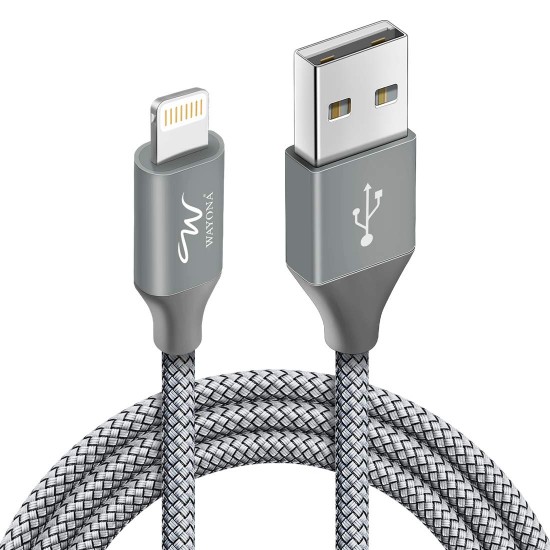 Wayona Nylon Braided USB to Lightning Fast Charging and Data Sync Cable Compatible for iPhone 13, 12,11, X, 8, 7, 6, 5, iPad Air, Pro, Mini (3 FT Pack of 1, Grey)