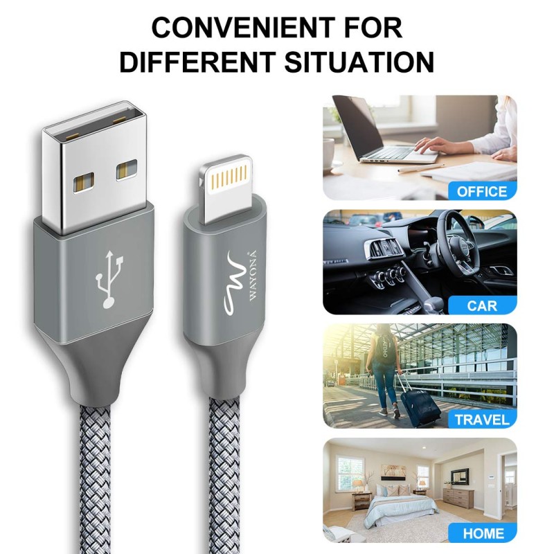 Wayona Nylon Braided USB to Lightning Fast Charging and Data Sync Cable Compatible for iPhone 13, 12,11, X, 8, 7, 6, 5, iPad Air, Pro, Mini (3 FT Pack of 1, Grey) Wayona Nylon Braided USB to Lightning Fast Charging and Data Sync Cable Compatible for iPhone 13, 12,11, X, 8, 7, 6, 5, iPad Air, Pro, Mini (3 FT Pack of 1, Grey)