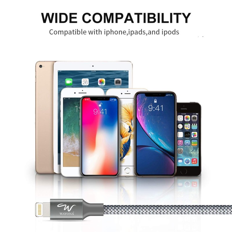 Wayona Nylon Braided USB to Lightning Fast Charging and Data Sync Cable Compatible for iPhone 13, 12,11, X, 8, 7, 6, 5, iPad Air, Pro, Mini (3 FT Pack of 1, Grey) Wayona Nylon Braided USB to Lightning Fast Charging and Data Sync Cable Compatible for iPhone 13, 12,11, X, 8, 7, 6, 5, iPad Air, Pro, Mini (3 FT Pack of 1, Grey)