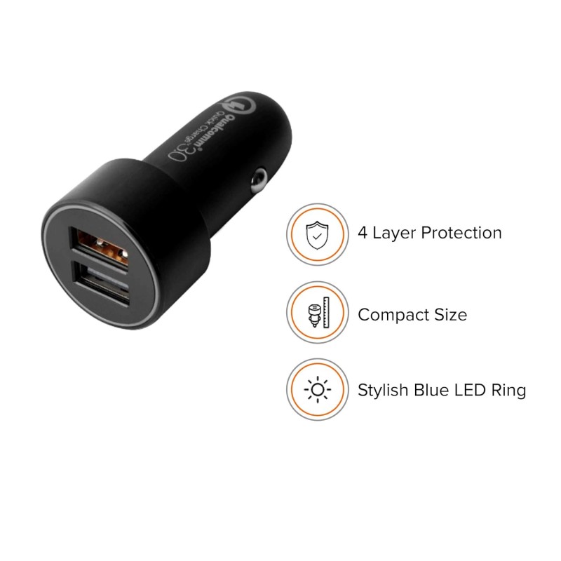 MI 18W Qualcomm Quick Charge 3.0 Lightning, USB Car Charger for Cellular Phones - Black MI 18W Qualcomm Quick Charge 3.0 Lightning, USB Car Charger for Cellular Phones - Black