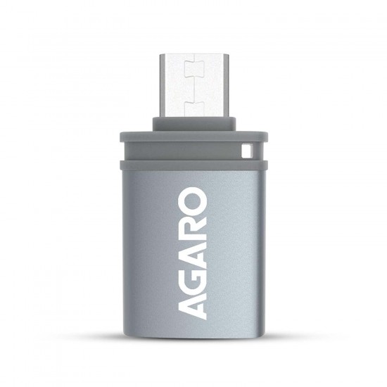 AGARO Micro USB to USB A Female OTG Adapter- (Metallic Grey)