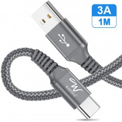 Wayona Type C Cable Nylon Braided Usb C Quick Charger Fast Charging Cord For Tablets Samsung Galaxy - (1M, Grey)