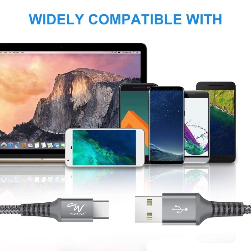 Wayona Type C Cable Nylon Braided Usb C Quick Charger Fast Charging Cord For Tablets Samsung Galaxy - (1M, Grey) Wayona Type C Cable Nylon Braided Usb C Quick Charger Fast Charging Cord For Tablets Samsung Galaxy - (1M, Grey)