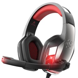 Hunterspider Gaming Headset Headphones for PS4 PS5 Switch Xbox One PC with Microphone, Noise Reduction Surround Sound & LED Light (Red)