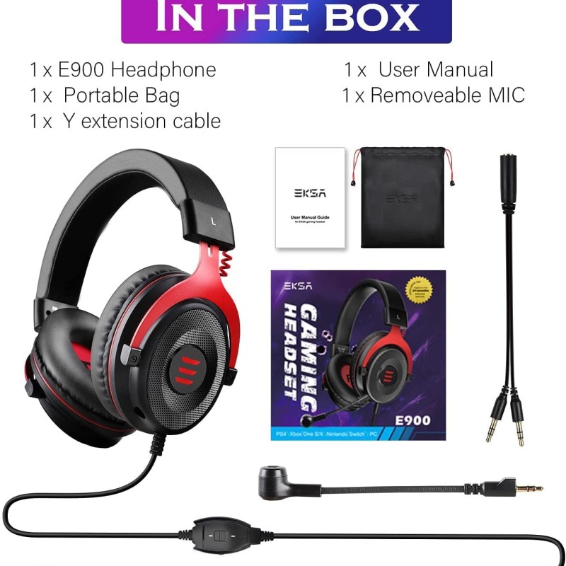 EKSA E900 Wired Stereo Gaming Headset-Over Ear Headphones with Noise Canceling Mic