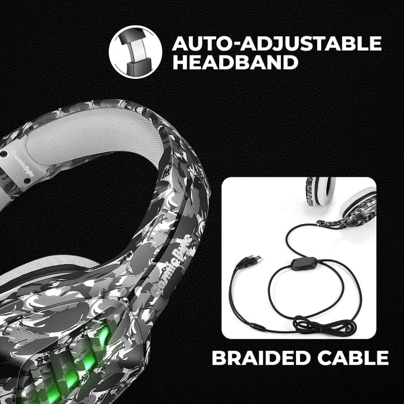 Cosmic Byte GS430 Gaming Headphone, 7 Color RGB LED and Microphone for PC, PS5, Xbox, Mobiles, Tablets, Laptops (Camo Black)