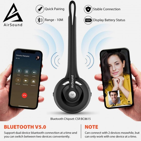 AirSound M6 Pro Bluetooth V5.0 Wireless Headset | Flexible Microphone, for Conference Calls