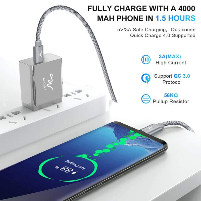 Wayona Type C to Type C 6FT/2M 65W Long Fast Charging Cable Compatible - (2M, Grey) Wayona Type C to Type C 6FT/2M 65W Long Fast Charging Cable Compatible - (2M, Grey)