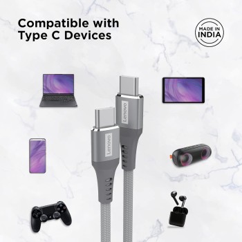 Lenovo USB C to Type-C Tangle-free Aramid fiber braided 1.2m cable - Metallic Grey Lenovo USB C to Type-C Tangle-free Aramid fiber braided 1.2m cable - Metallic Grey
