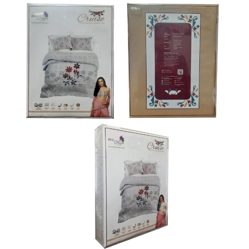Bella Casa, Double Bedsheet Set with 2 Pillow Covers 100% Cotton -Cruise Bella Casa, Double Bedsheet Set with 2 Pillow Covers 100% Cotton -Cruise