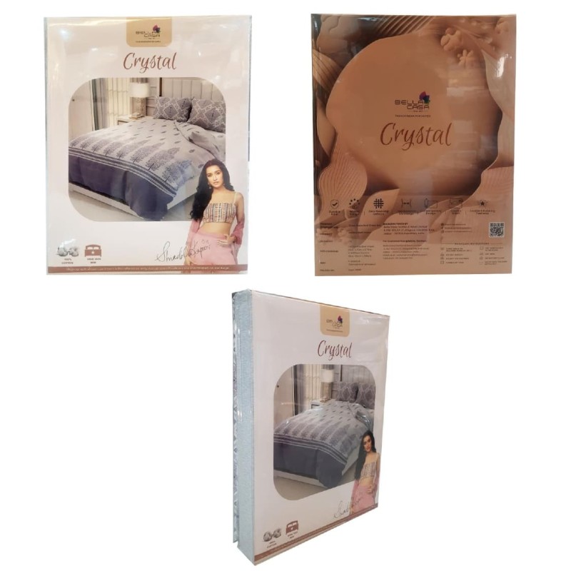 Bella Casa, Double Bedsheet Set with 2 Pillow Covers 100% Cotton -Crystal Bella Casa, Double Bedsheet Set with 2 Pillow Covers 100% Cotton -Crystal