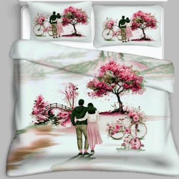 Bella Casa, Double Bedsheet Set with 2 Pillow Covers 100% Cotton -Grazia