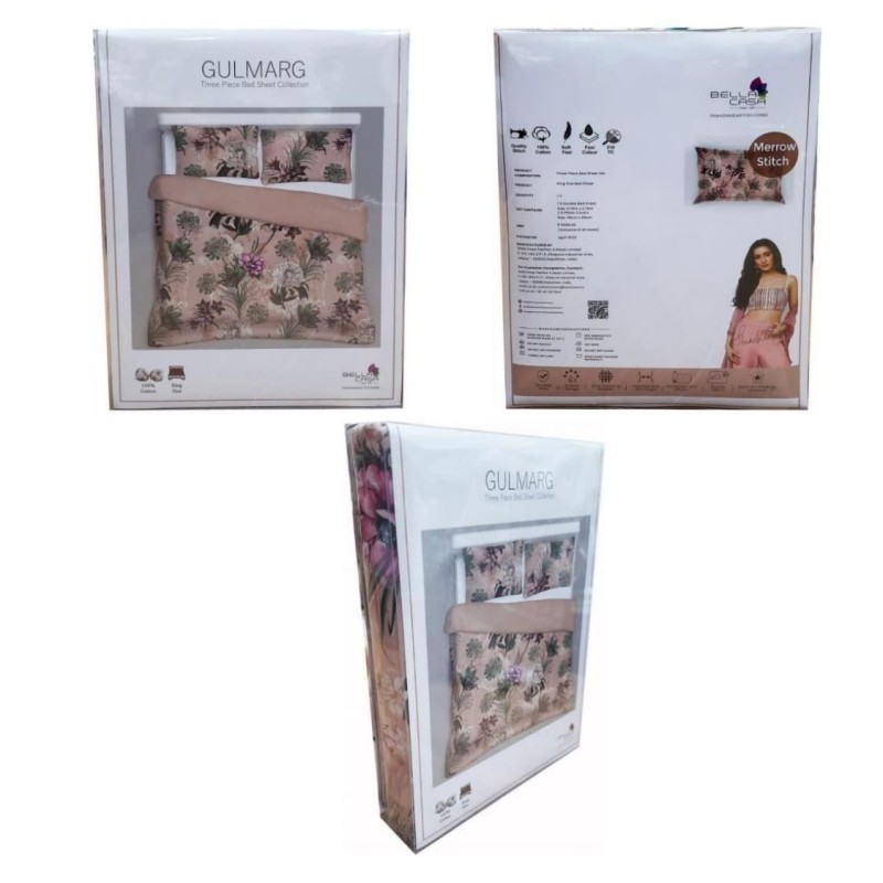 Bella Casa, Double Bedsheet Set with 2 Pillow Covers 100% Cotton -Gulmarg Bella Casa, Double Bedsheet Set with 2 Pillow Covers 100% Cotton -Gulmarg