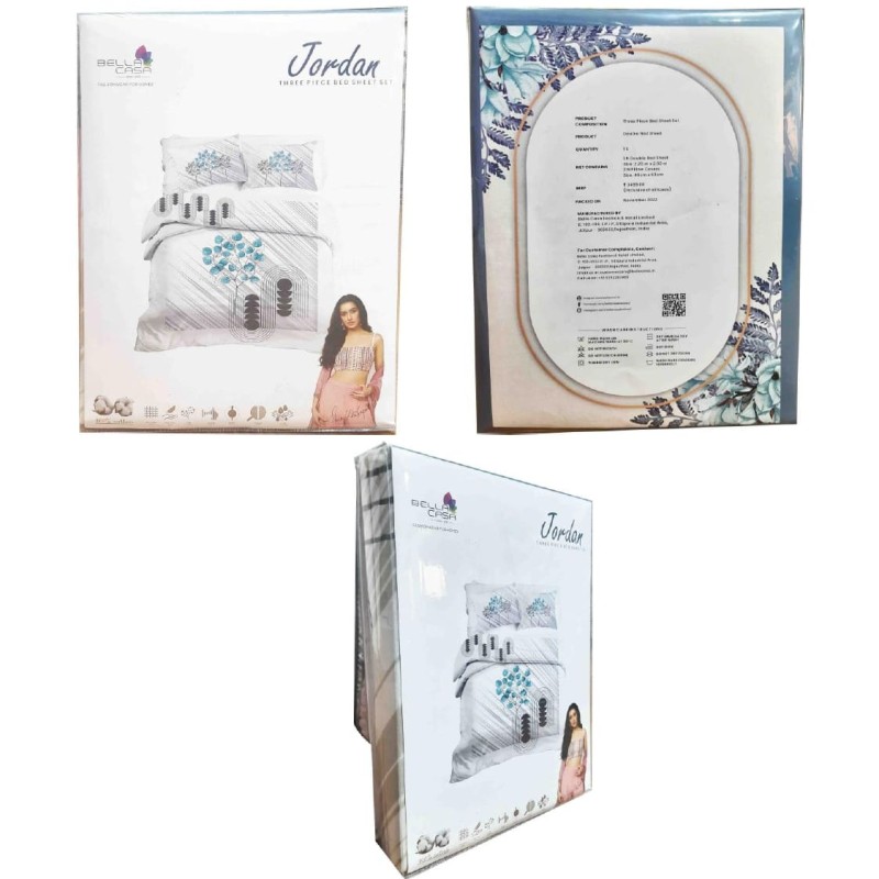 Bella Casa, Double Bedsheet Set with 2 Pillow Covers 100% Cotton -Jordan Bella Casa, Double Bedsheet Set with 2 Pillow Covers 100% Cotton -Jordan
