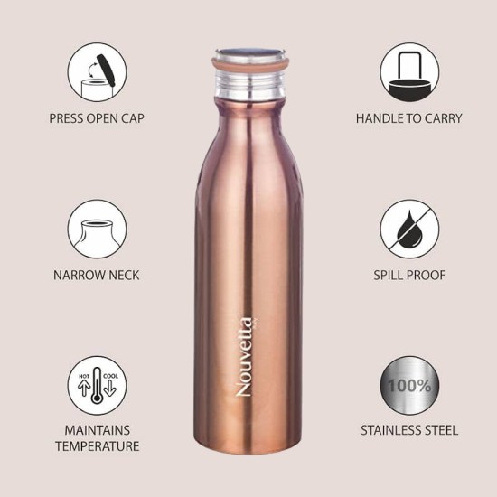 Emirates Double Wall Bottle - Copper 750 ml Bottle (Pack of 2, Copper, Steel)