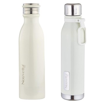 Nouvetta Double Wall Bottle - White 750 ml Bottle (Pack of 2, White, Steel)