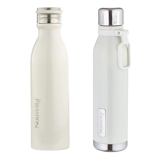 Double Wall Bottle - White 750 ml Bottle (Pack of 2, White, Steel)