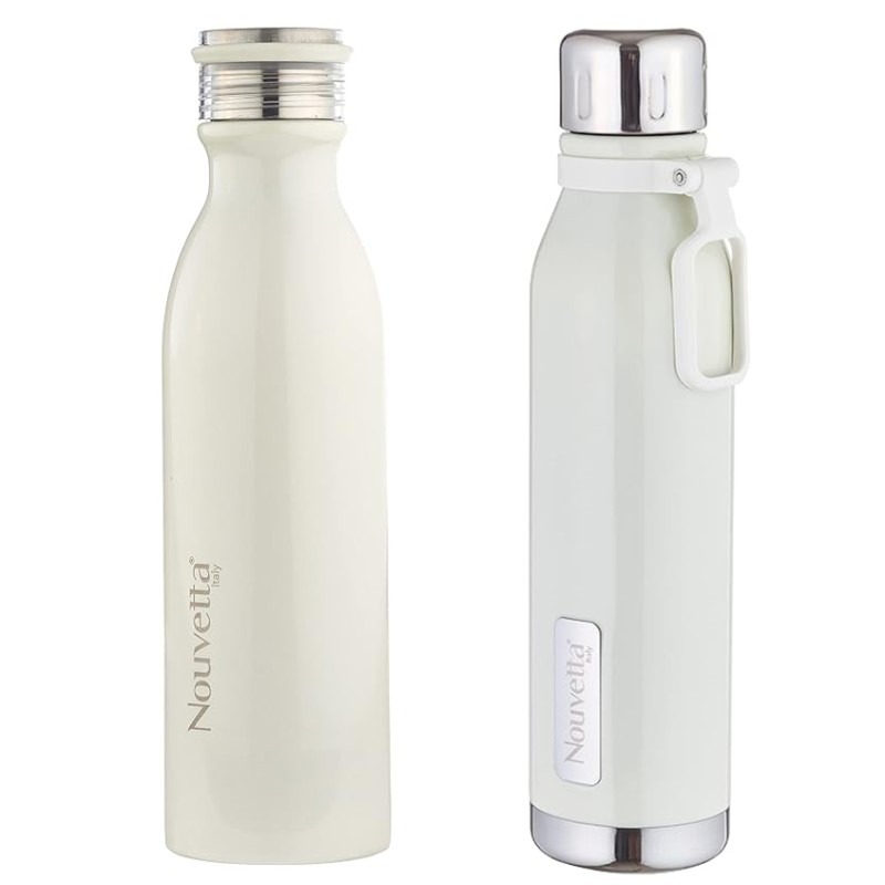 Nouvetta Double Wall Bottle - White 750 ml Bottle (Pack of 2, White, Steel) Nouvetta Double Wall Bottle - White 750 ml Bottle (Pack of 2, White, Steel)