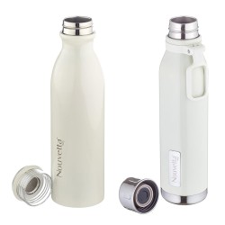 Double Wall Bottle - White 750 ml Bottle (Pack of 2, White, Steel)