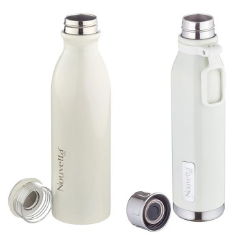 Nouvetta Double Wall Bottle - White 750 ml Bottle (Pack of 2, White, Steel) Nouvetta Double Wall Bottle - White 750 ml Bottle (Pack of 2, White, Steel)